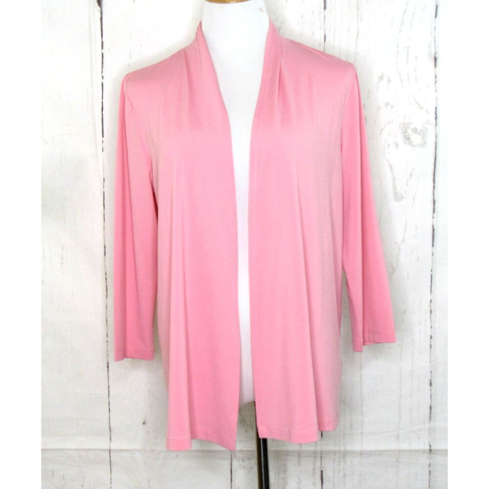 Bob Mackie Wearable Art Pink Open Front Cardigan Size M 3/4 Sleeve Lightweight